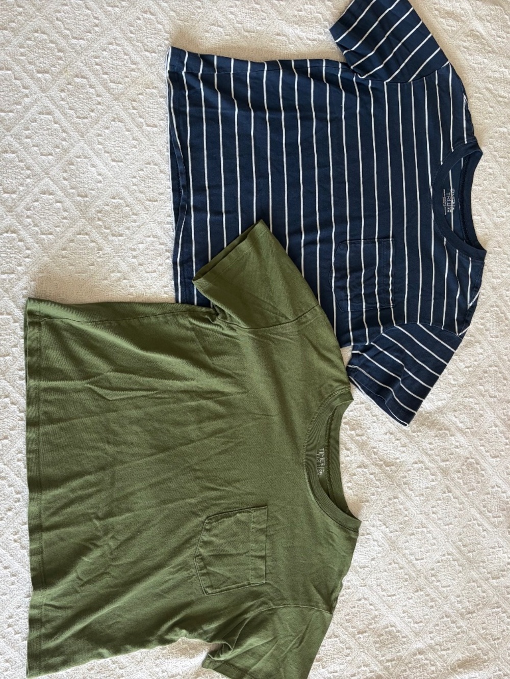 Bundle of 2! Time & Tru Women's S - Cropped Tees Blue/White Stripe, Army Green